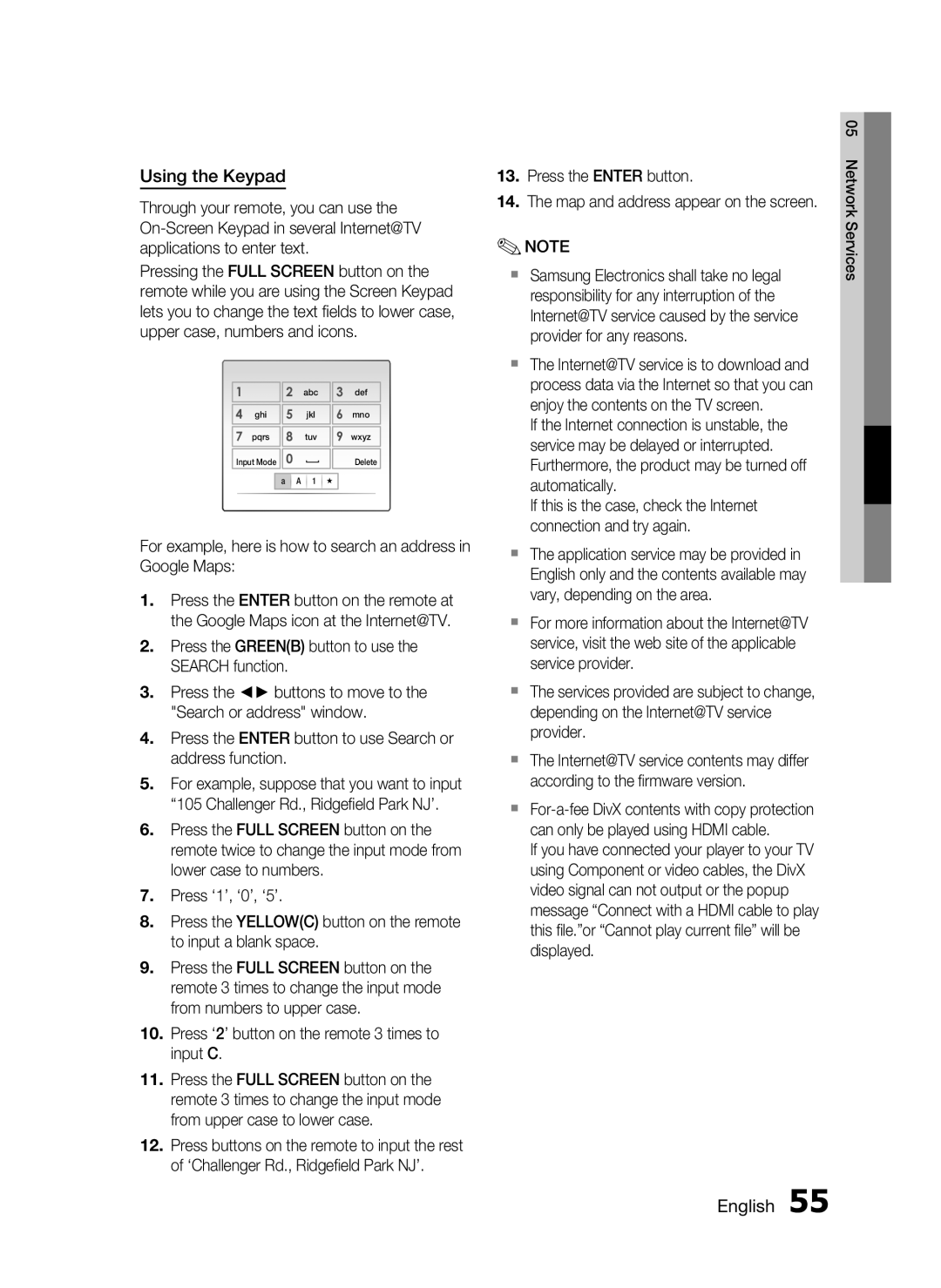 Samsung HT-C6950W/XER manual Using the Keypad, Press the Enter button Map and address appear on the screen 