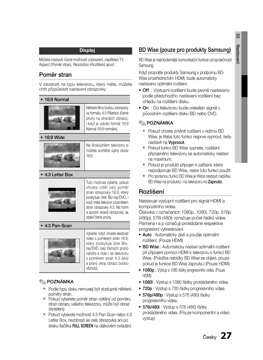 Samsung HT-C7200/XEF, HT-C7200/EDC manual Poměr stran, Rozlišení, Displej 