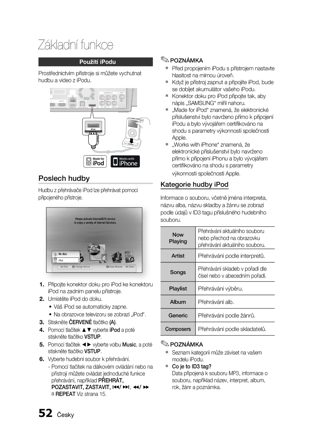 Samsung HT-C7200/EDC Poslech hudby, Použití iPodu, 52 Česky, Čísel nebo v abecedním pořadí, Přehrávání podle skladatelů 