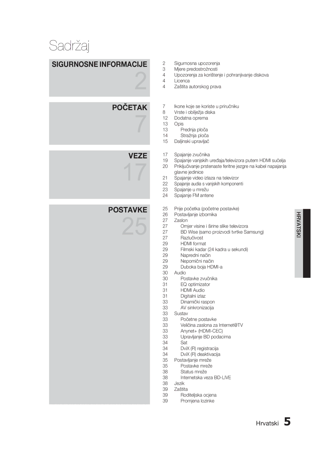 Samsung HT-C7200/EDC manual Sadržaj 