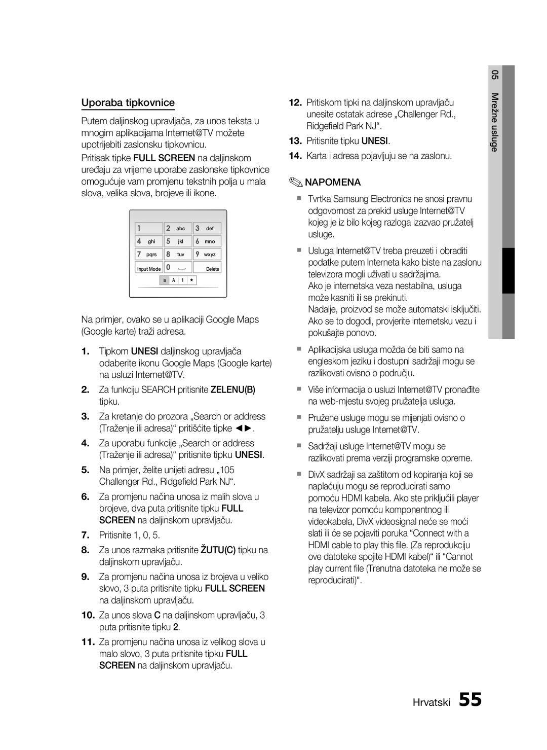 Samsung HT-C7200/EDC manual Uporaba tipkovnice 