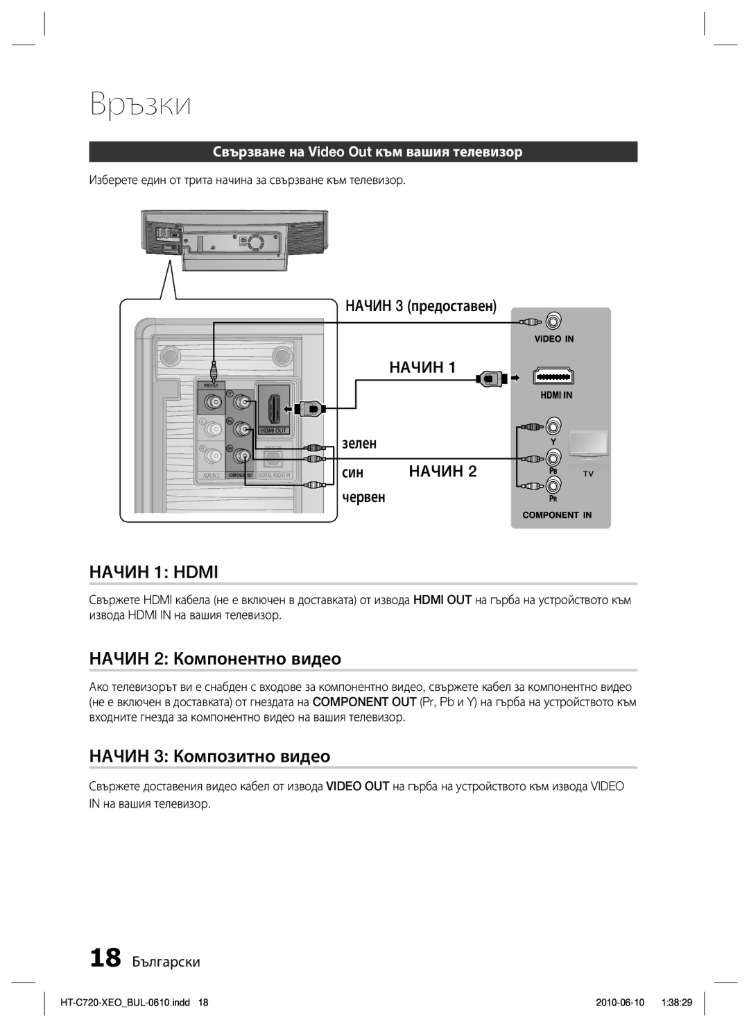 Samsung HT-C720/EDC manual Начин 2 Компонентно видео, Начин 3 Композитно видео, Начин 3 предоставен, Зелен Син, Червен 