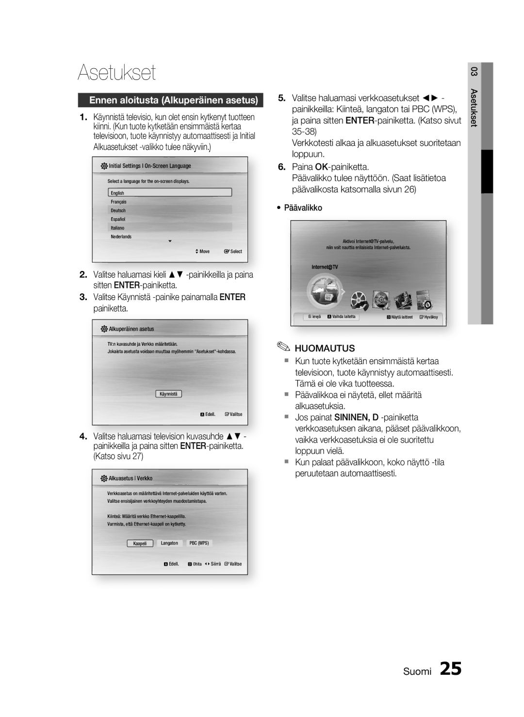 Samsung HT-C7200/XEE, HT-C720/XEE manual Asetukset, Ennen aloitusta Alkuperäinen asetus 