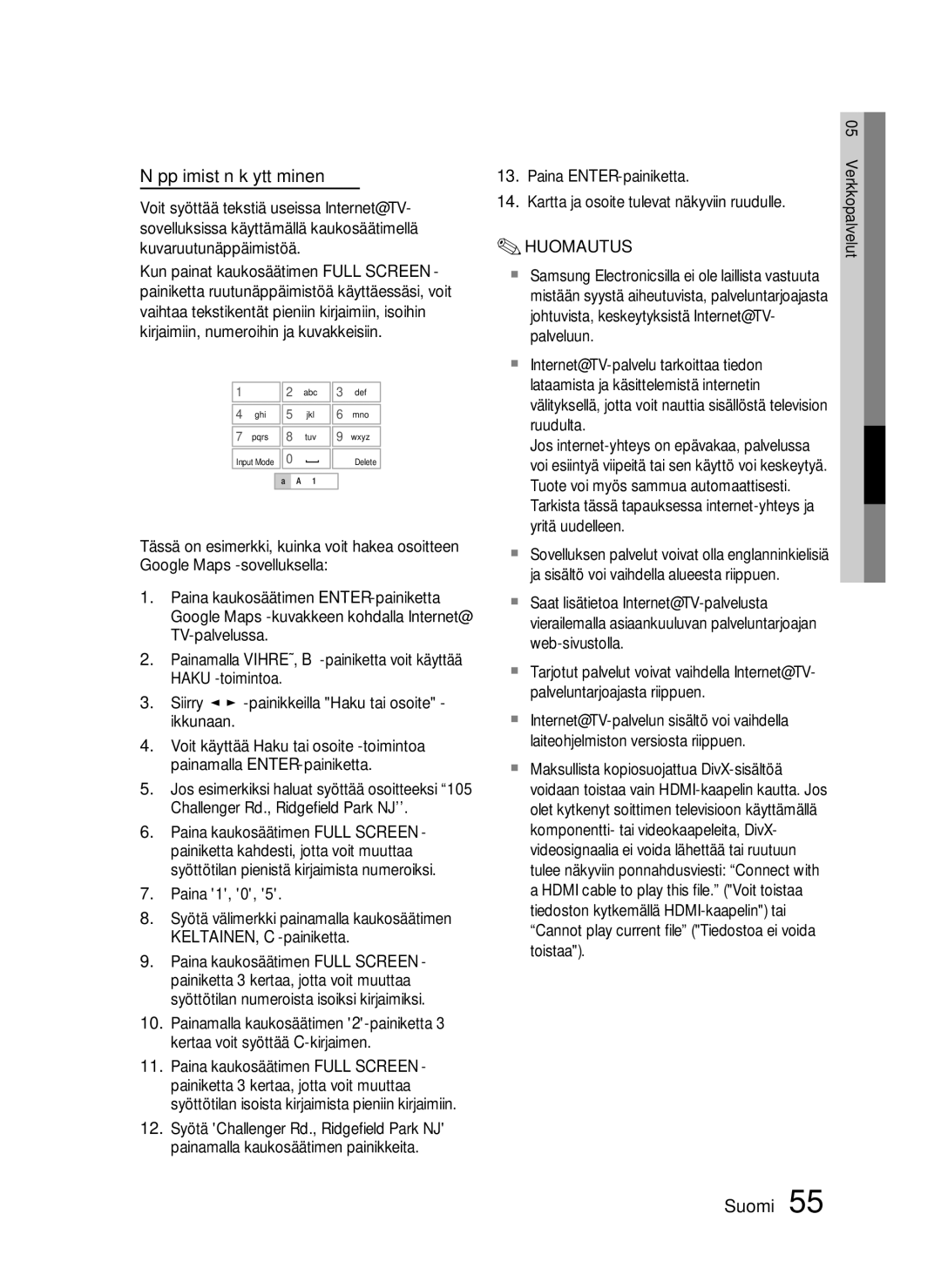 Samsung HT-C7200/XEE, HT-C720/XEE manual Näppäimistön käyttäminen, Paina 1, 0 