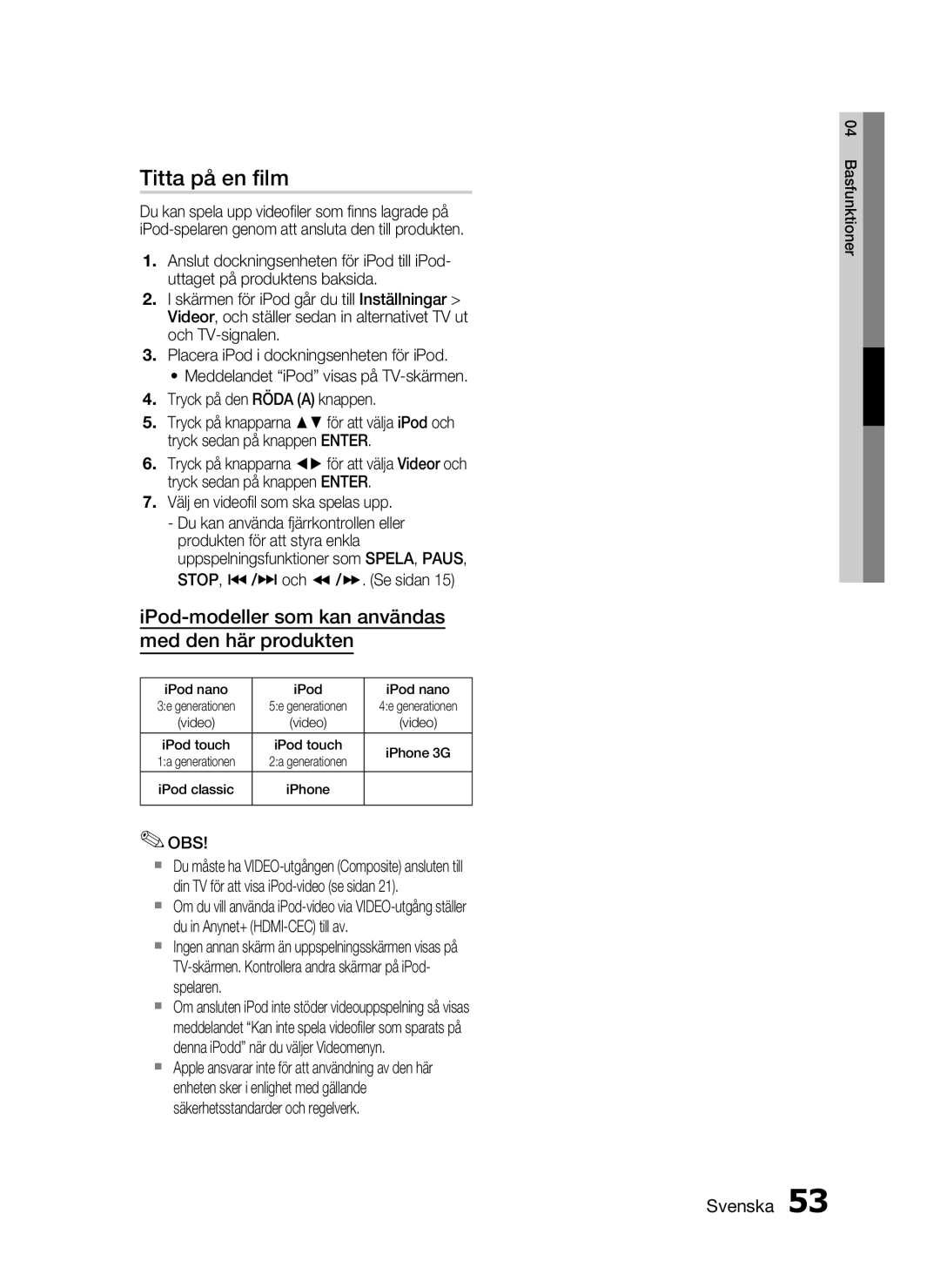 Samsung HT-C7200/XEE, HT-C720/XEE manual Titta på en ﬁlm, Välj en videoﬁl som ska spelas upp 