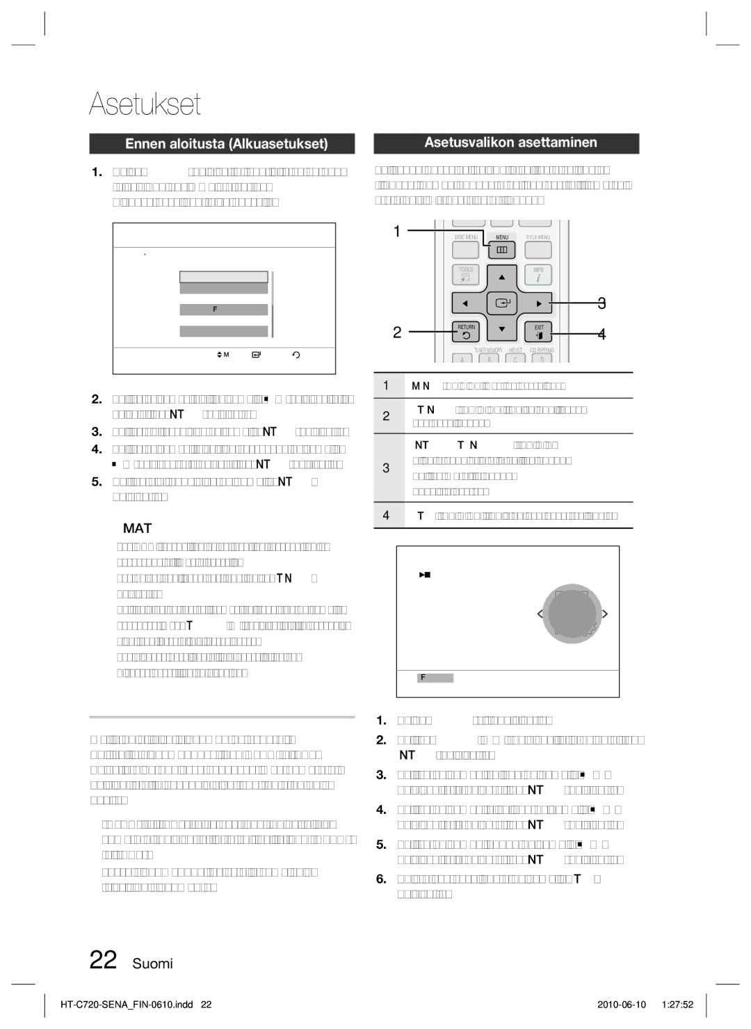 Samsung HT-C720/XEE manual Asetukset, Videomuodon valitseminen, Ennen aloitusta Alkuasetukset, Asetusvalikon asettaminen 