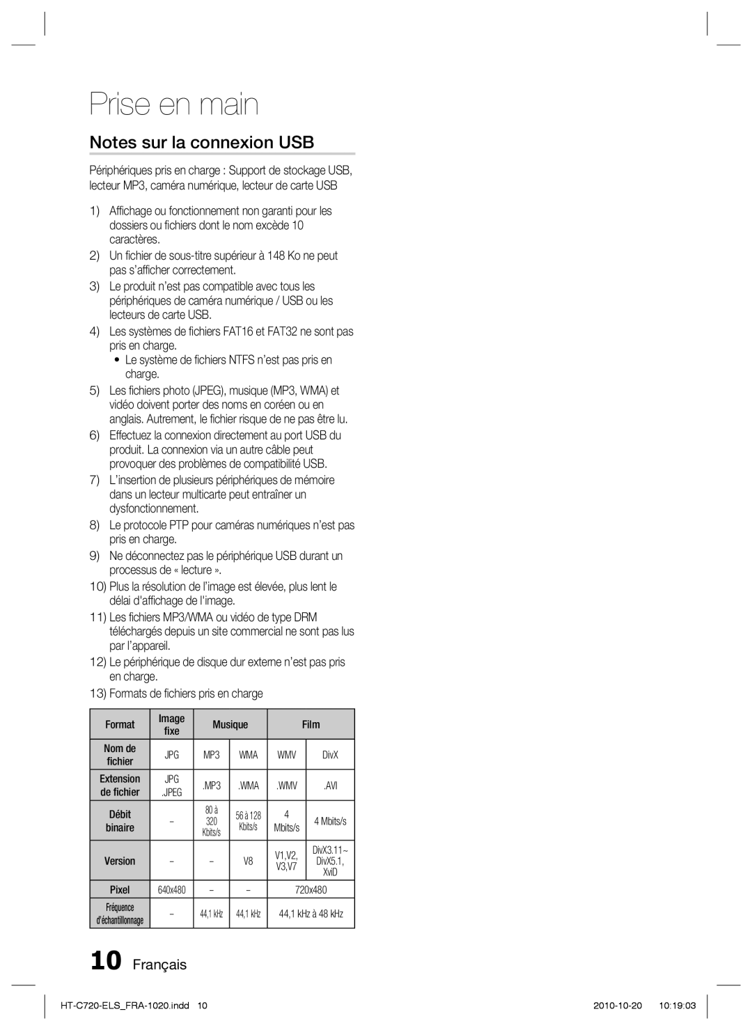 Samsung HT-C720/XEF manual Format Image Musique Film 