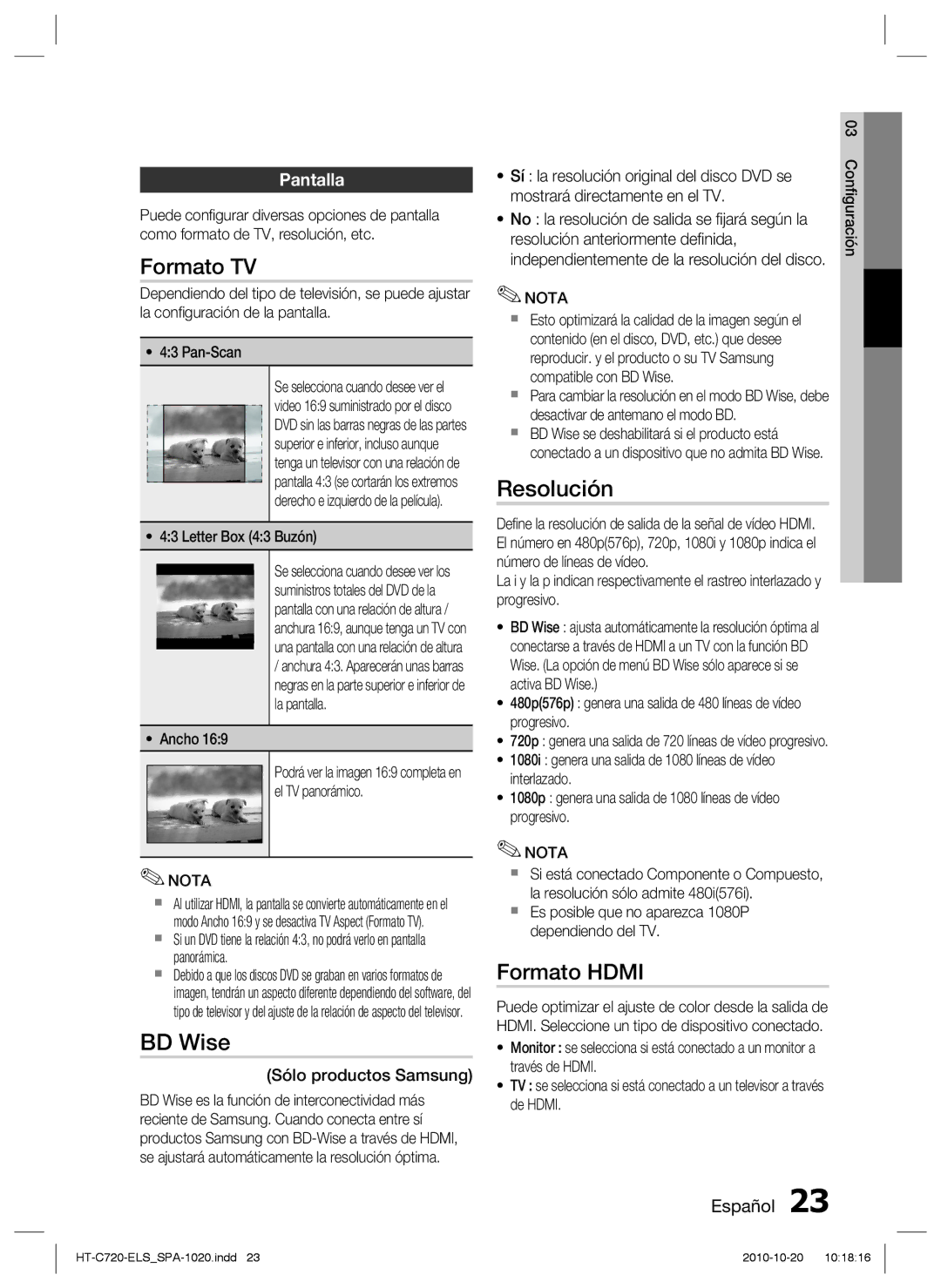 Samsung HT-C720/XEF manual Formato TV, BD Wise, Resolución, Formato Hdmi, Pantalla 