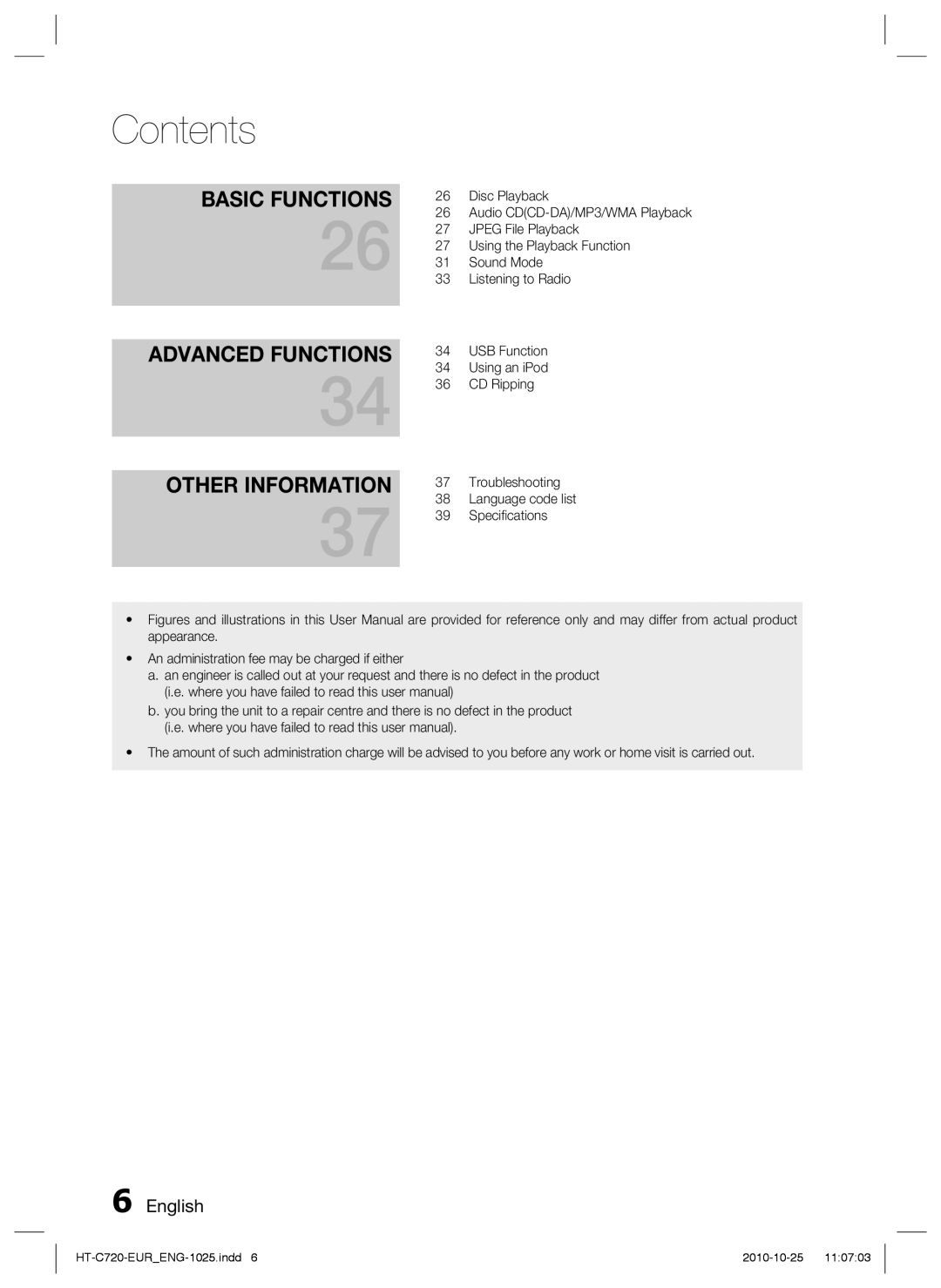 Samsung HT-C720/EDC, HT-C729/XEG, HT-C720/XEF, HT-C720/XEE manual Advanced Functions Other Information 