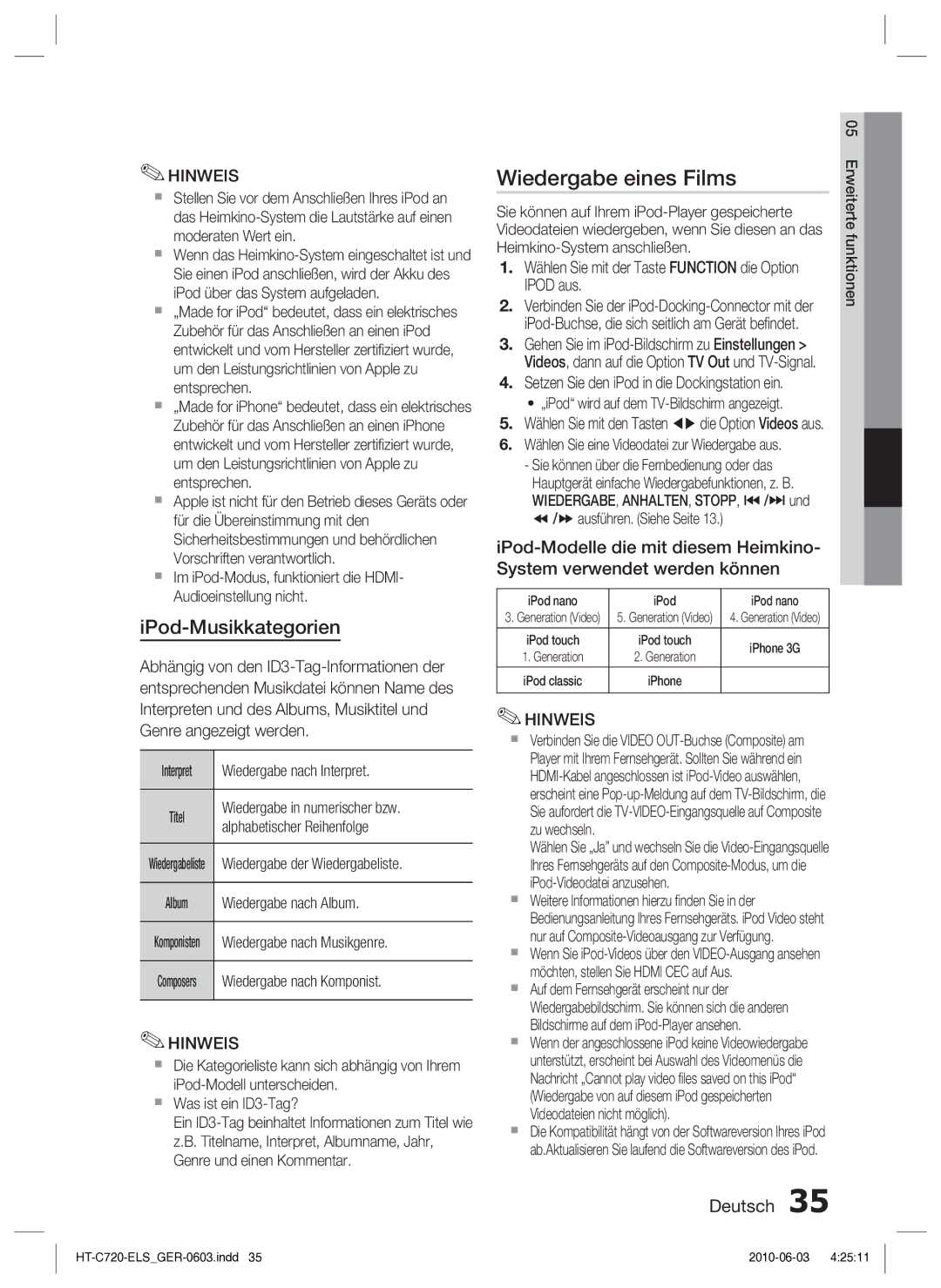 Samsung HT-C729/XEG manual Wiedergabe eines Films 