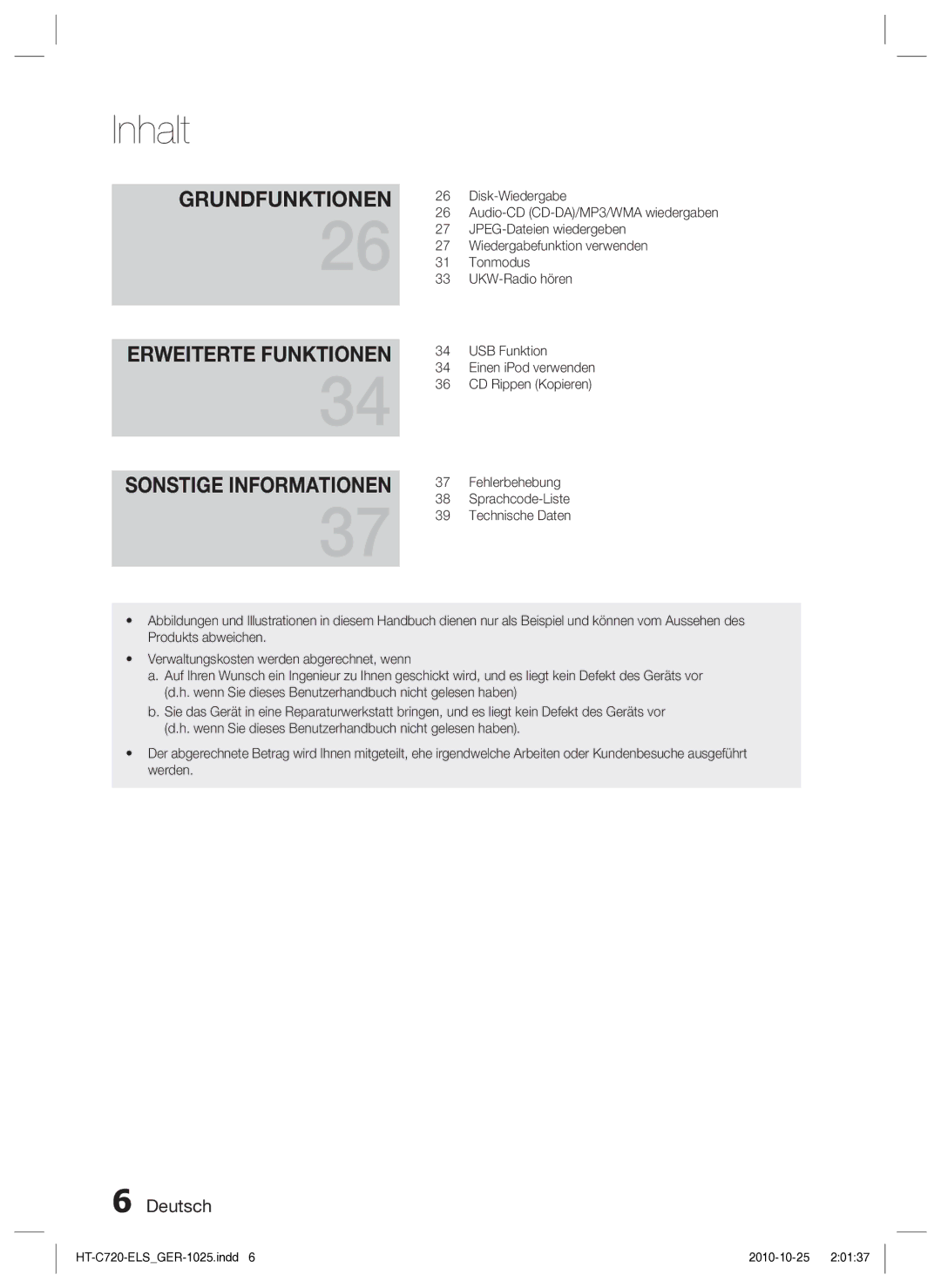 Samsung HT-C729/XEG manual Erweiterte Funktionen Sonstige Informationen 