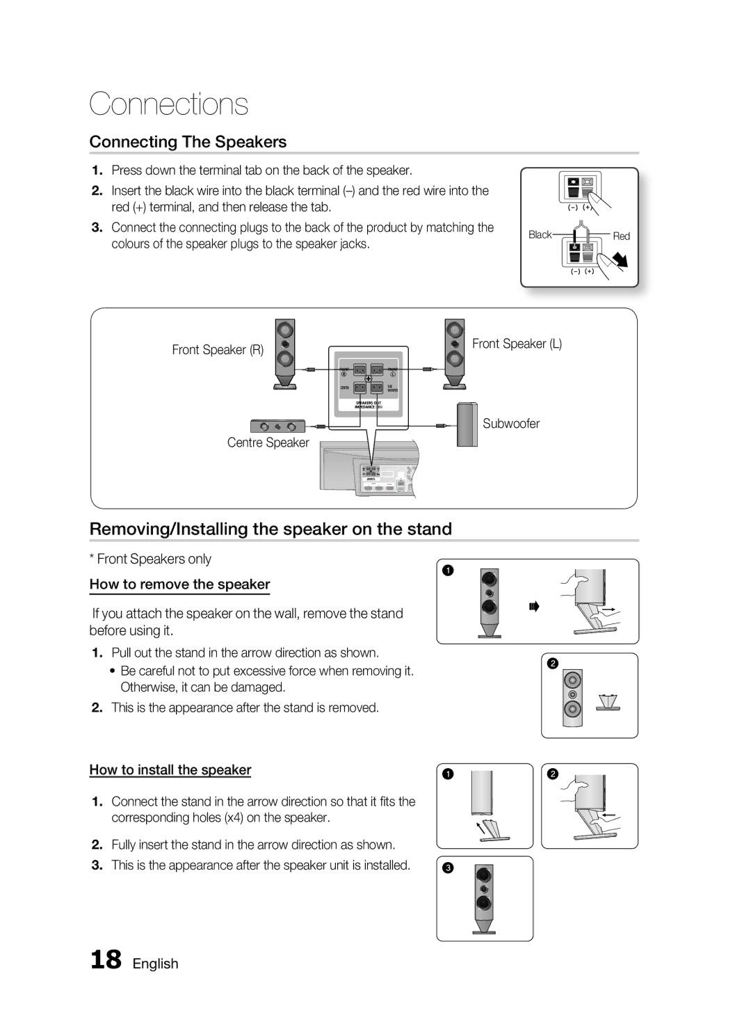 Samsung HT-C7300/EDC manual Removing/Installing the speaker on the stand, How to install the speaker, Front Speaker R 