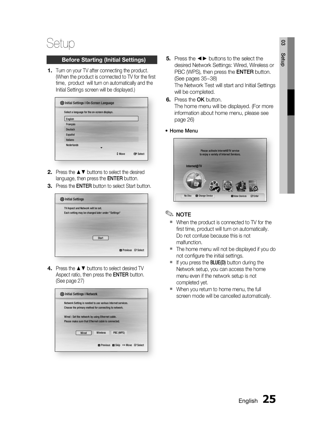 Samsung HT-C7300/XEN, HT-C7300/EDC, HT-C7300/XEF manual Setup, Before Starting Initial Settings 