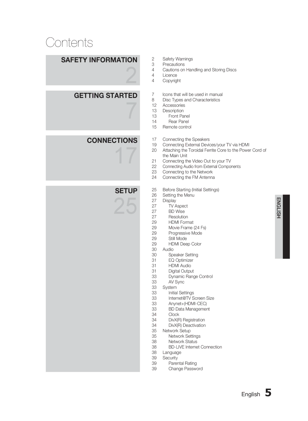 Samsung HT-C7300/XEF, HT-C7300/EDC, HT-C7300/XEN manual Contents 