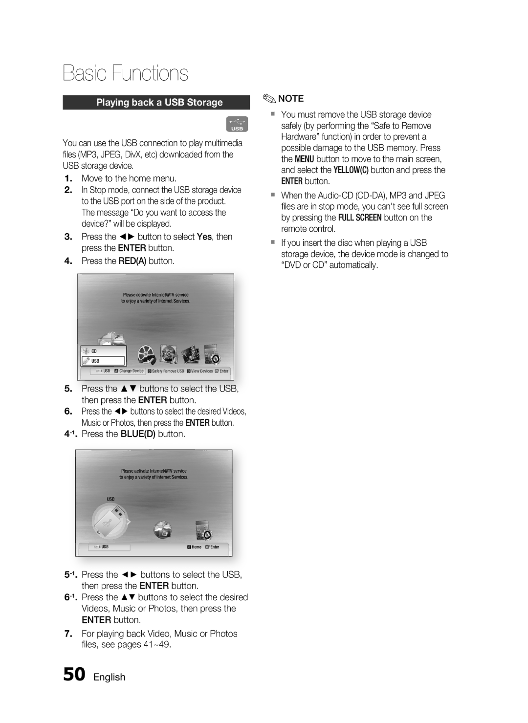 Samsung HT-C7300/XEF, HT-C7300/EDC, HT-C7300/XEN manual Playing back a USB Storage 