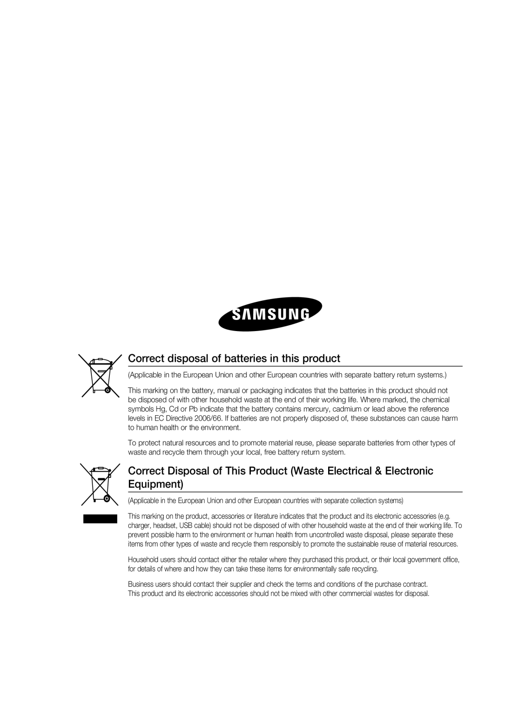 Samsung HT-C7300/XEF, HT-C7300/EDC, HT-C7300/XEN manual Correct disposal of batteries in this product 