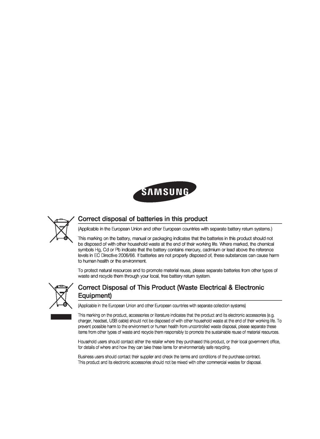 Samsung HT-C7300/XEF, HT-C7300/EDC, HT-C7300/XEN manual Correct disposal of batteries in this product 