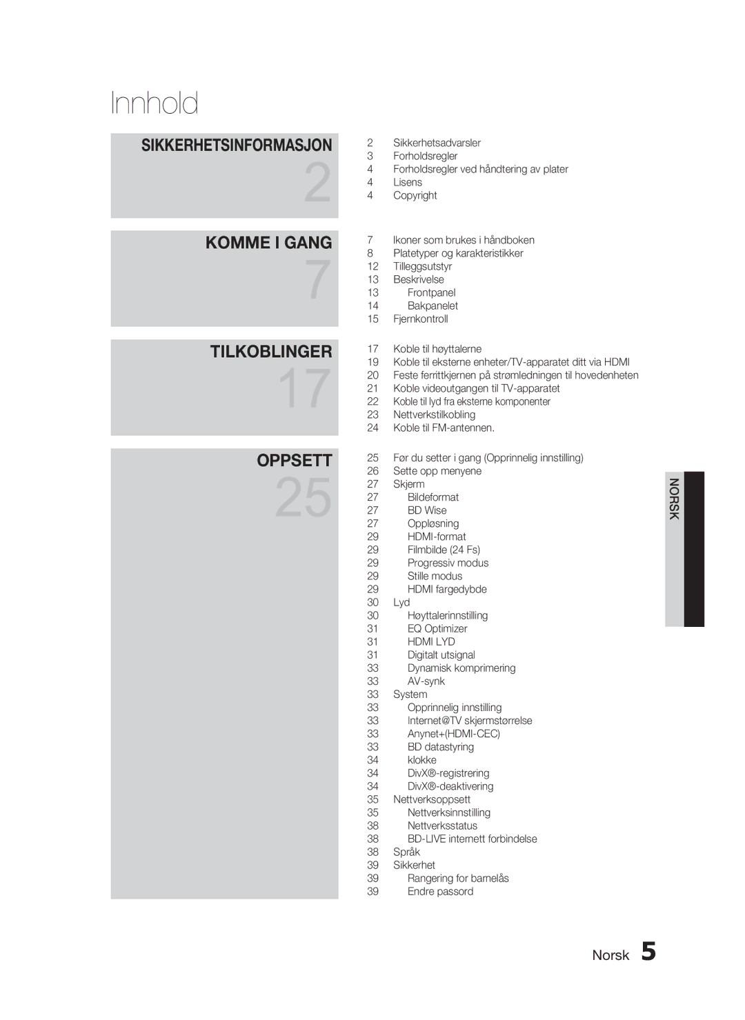 Samsung HT-C7300/XEE manual Innhold 