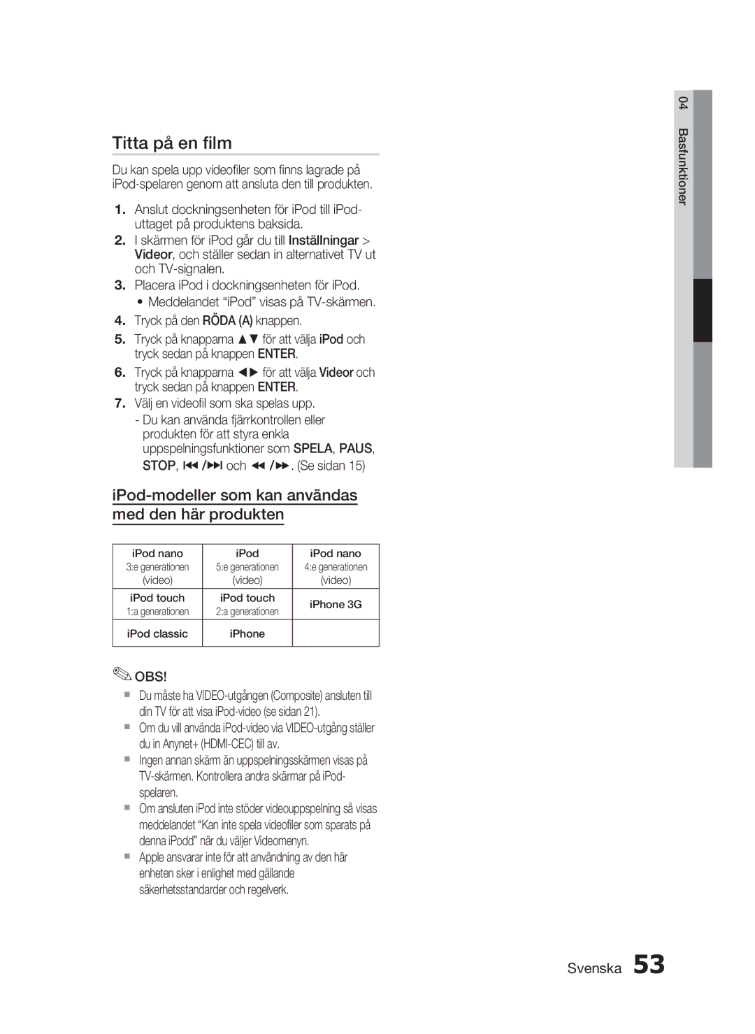 Samsung HT-C7300/XEE manual Titta på en ﬁlm, Välj en videoﬁl som ska spelas upp 