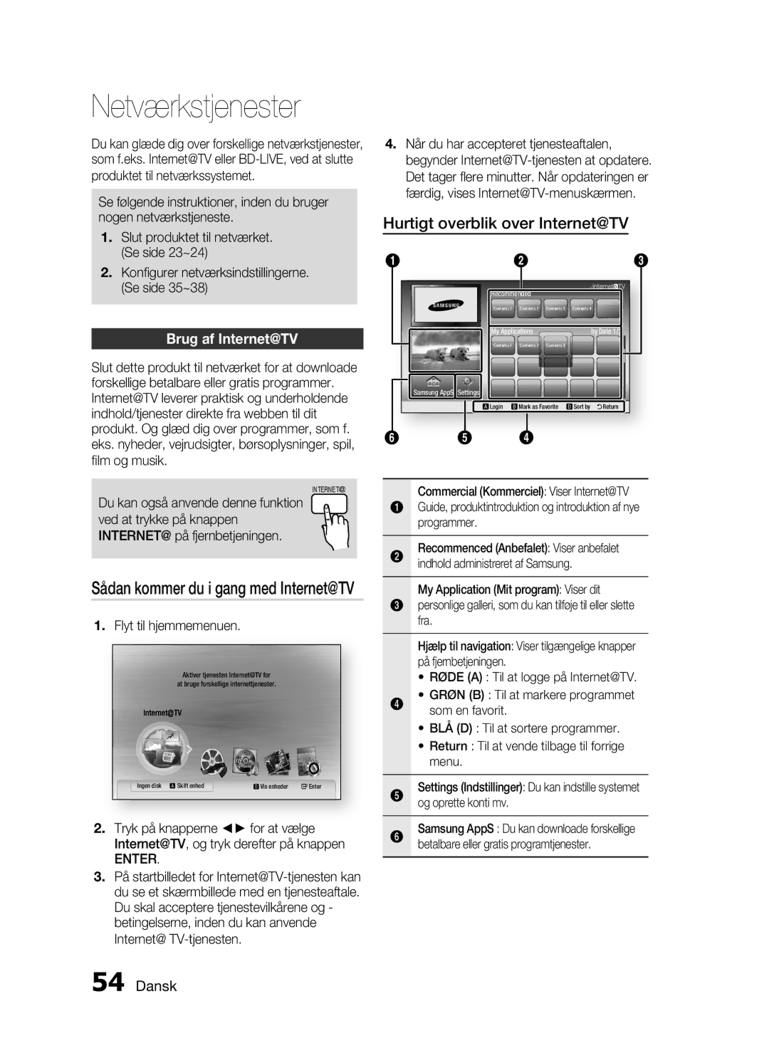 Samsung HT-C7300/XEE manual Netværkstjenester, Brug af Internet@TV, Sådan kommer du i gang med Internet@TV 