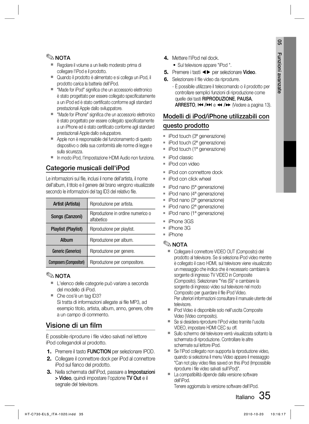 Samsung HT-C730/XEF manual Visione di un ﬁlm 