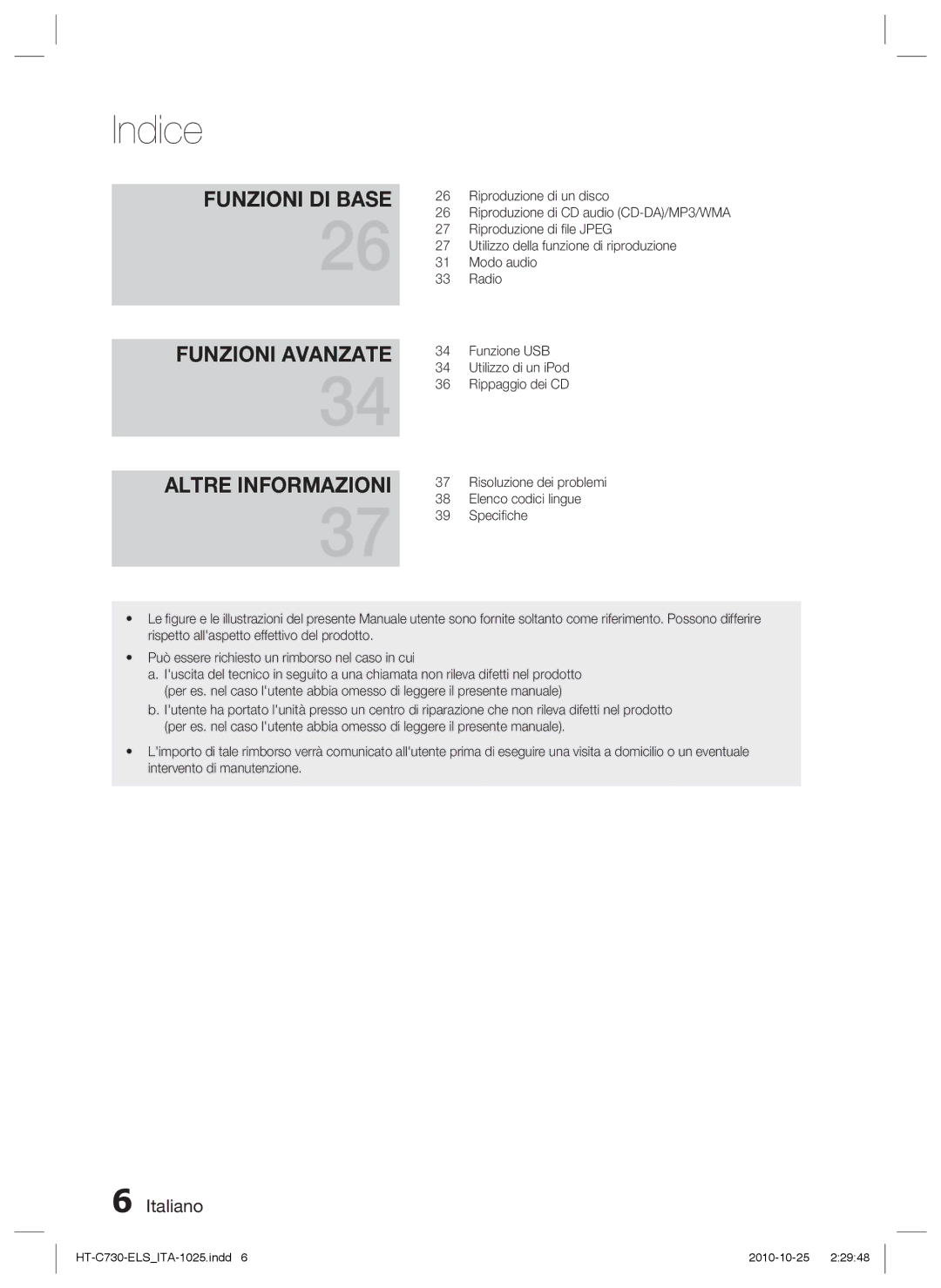 Samsung HT-C730/XEF manual Funzioni Avanzate Altre Informazioni 