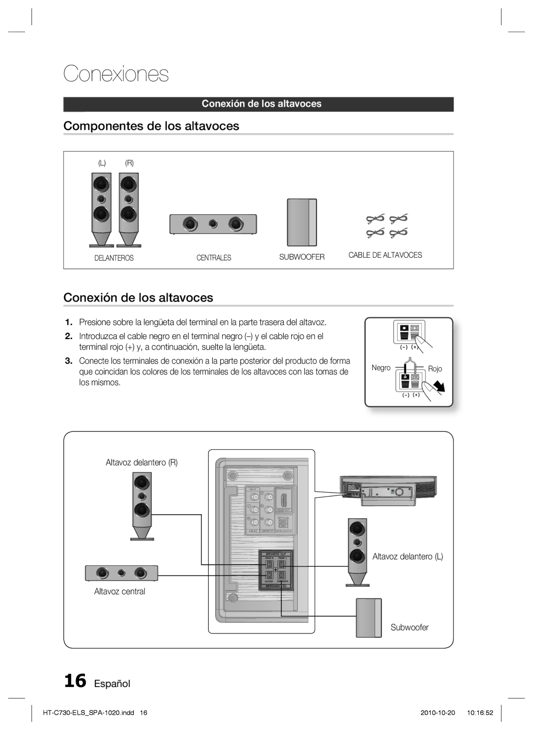 Samsung HT-C730/XEF manual Componentes de los altavoces, Conexión de los altavoces, Los mismos, Rojo 