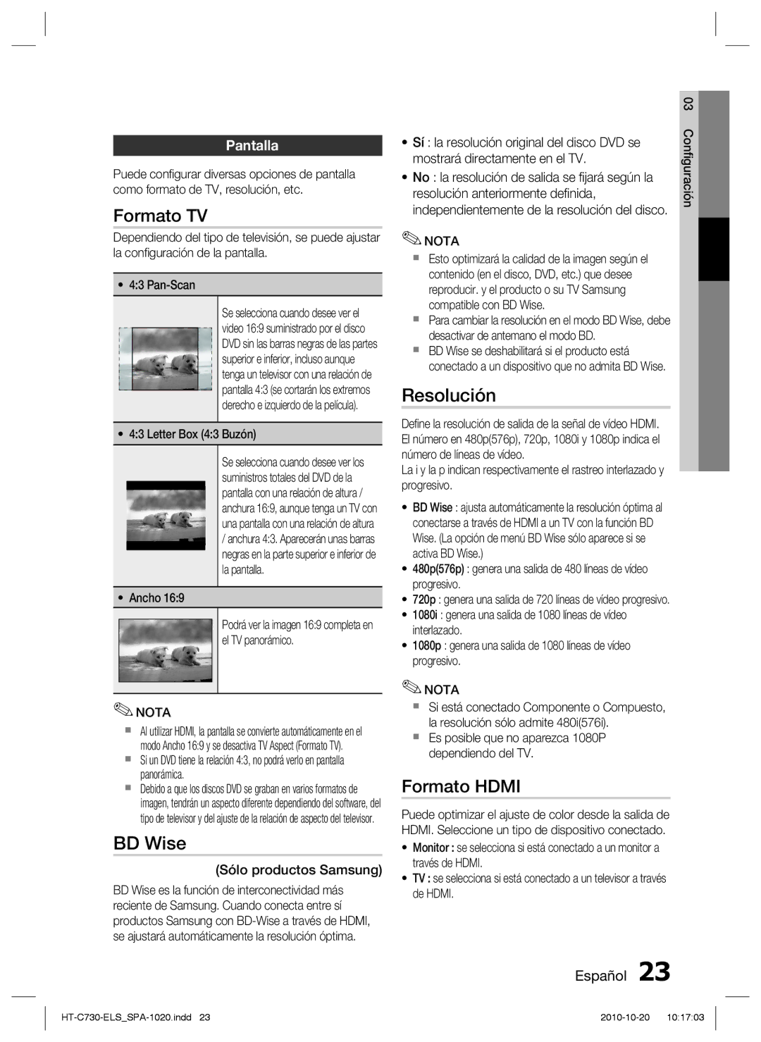 Samsung HT-C730/XEF manual Formato TV, BD Wise, Resolución, Formato Hdmi, Pantalla 