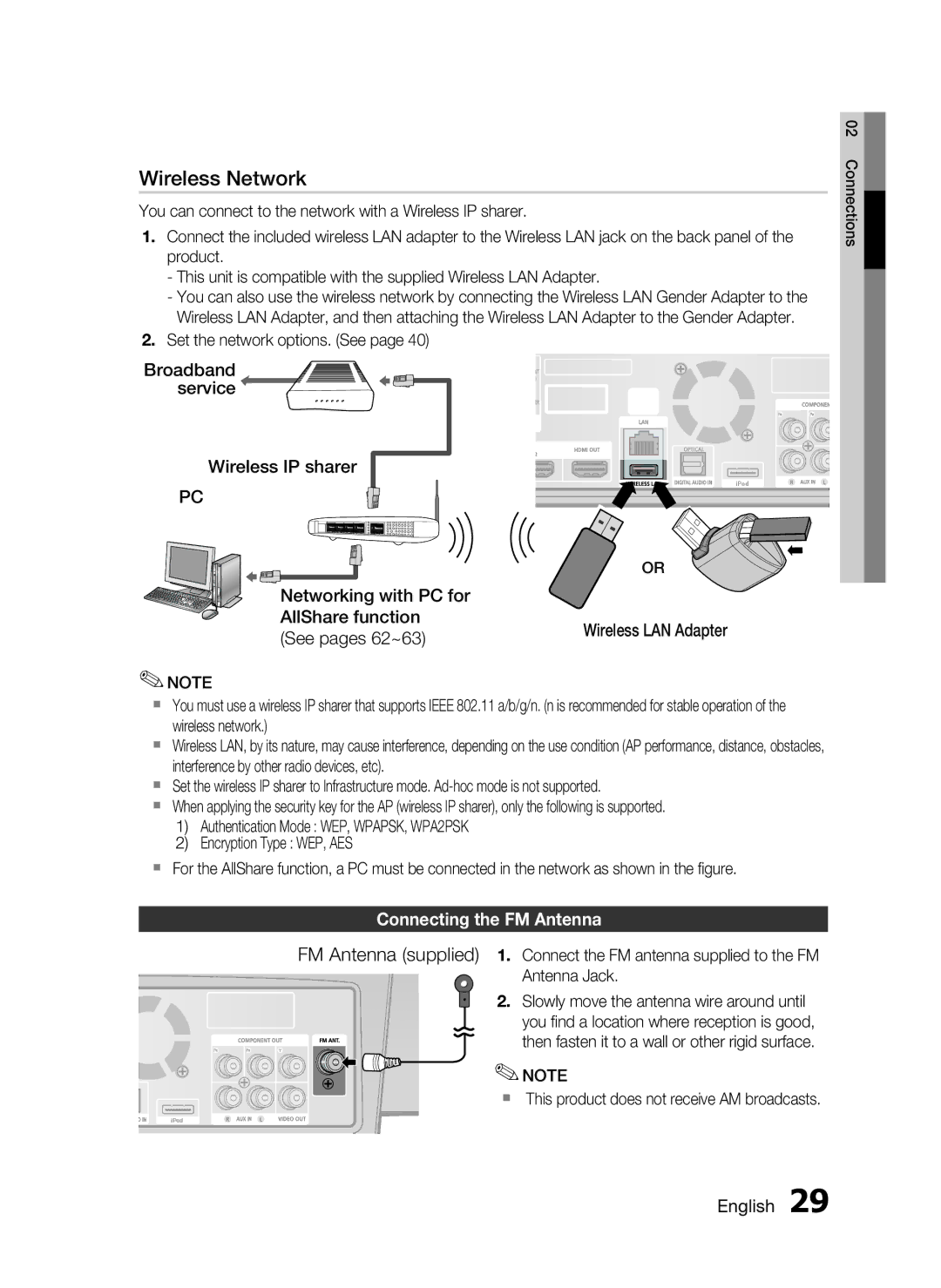 Samsung AH68-02262R Broadband service Wireless IP sharer, Networking with PC for AllShare function, See pages 62~63 