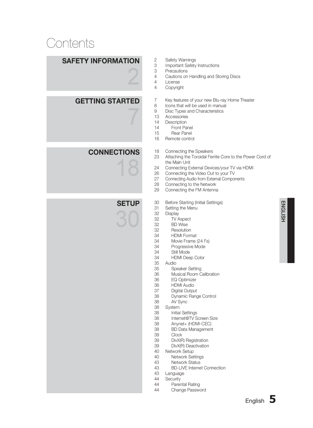 Samsung AH68-02262R, HT-C7530W user manual Contents 