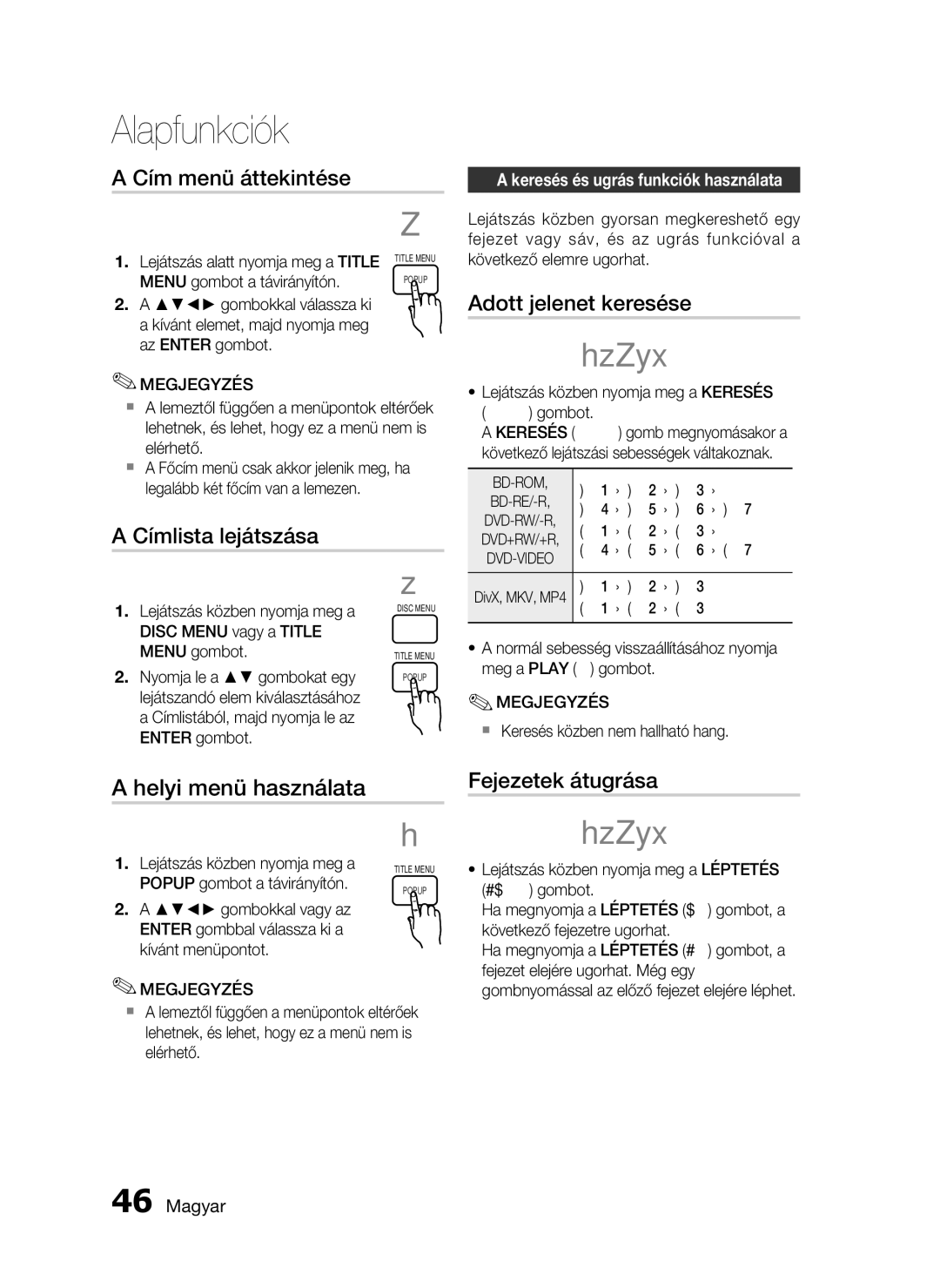 Samsung HT-C7550W/XEF manual Cím menü áttekintése, Adott jelenet keresése, Címlista lejátszása, Helyi menü használata 