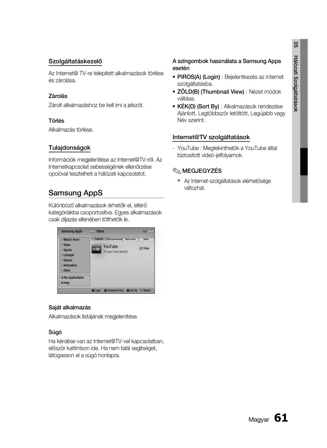 Samsung HT-C7550W/XEF, HT-C7550W/EDC manual Samsung AppS, Szolgáltatáskezelő, Tulajdonságok, Internet@TV szolgáltatások 