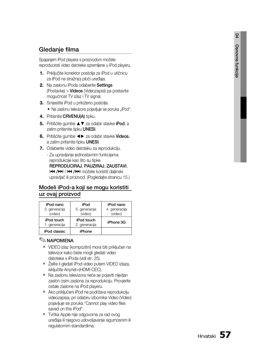 Samsung HT-C7550W/EDC manual Gledanje ﬁlma, REPRODUCIRAJ, PAUZIRAJ, Zaustavi 