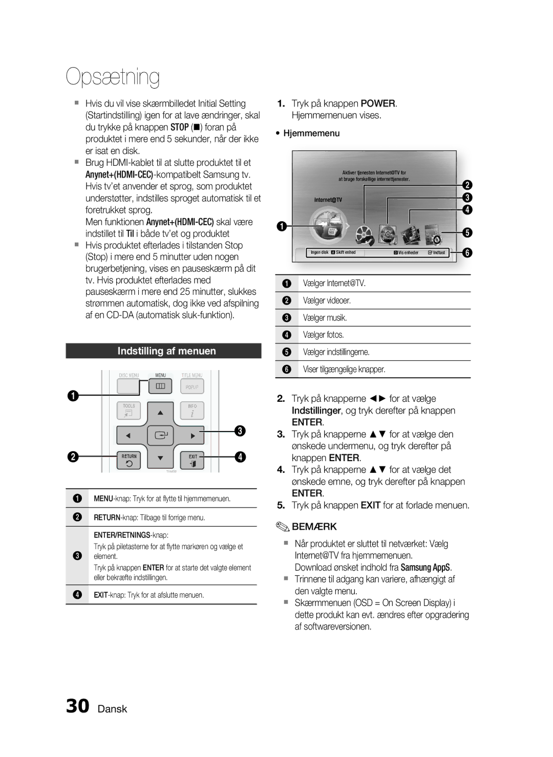 Samsung HT-C7550W/XEE manual Indstilling af menuen, Enter 