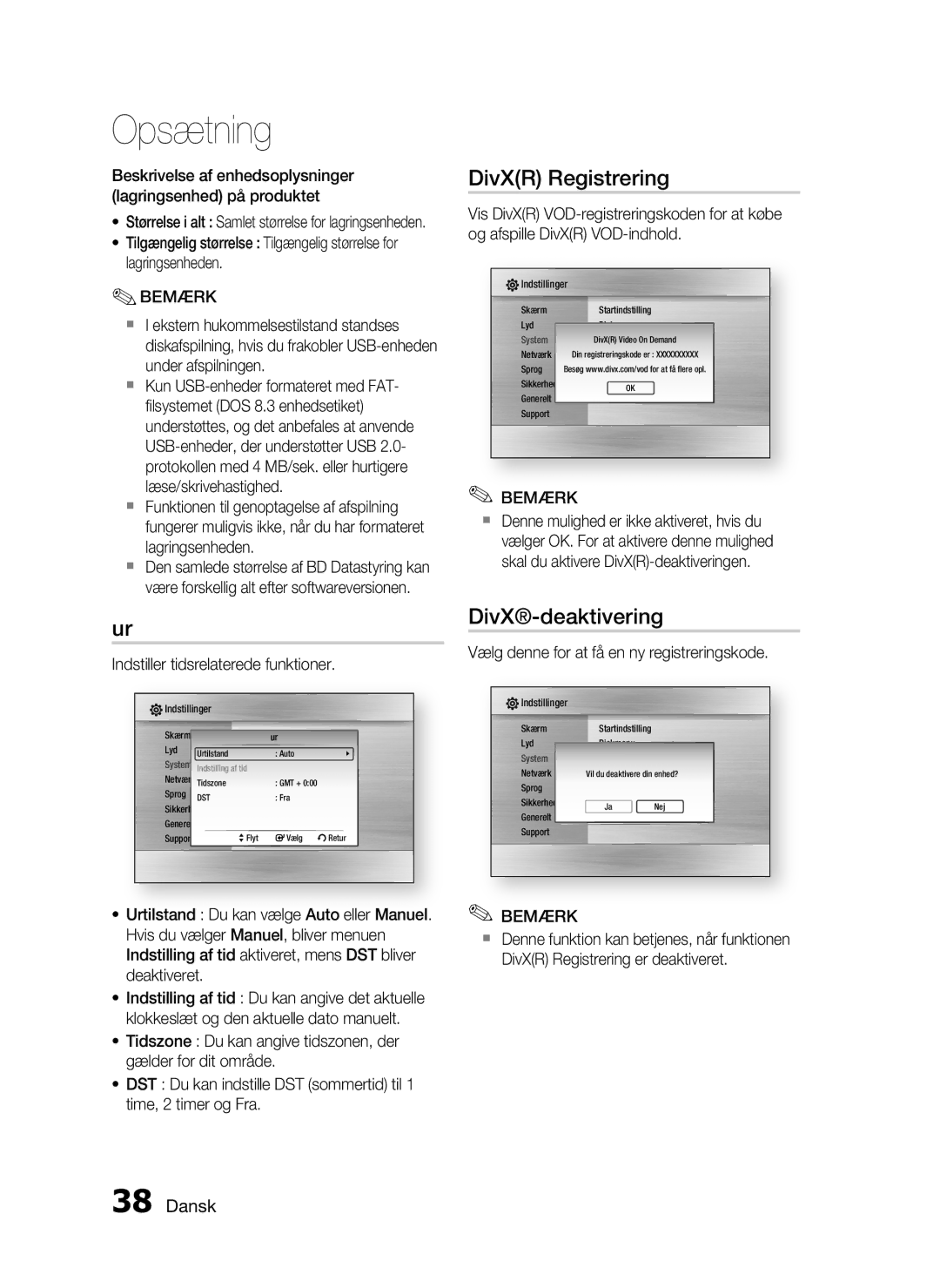 Samsung HT-C7550W/XEE DivXR Registrering, DivX-deaktivering, Beskrivelse af enhedsoplysninger lagringsenhed på produktet 