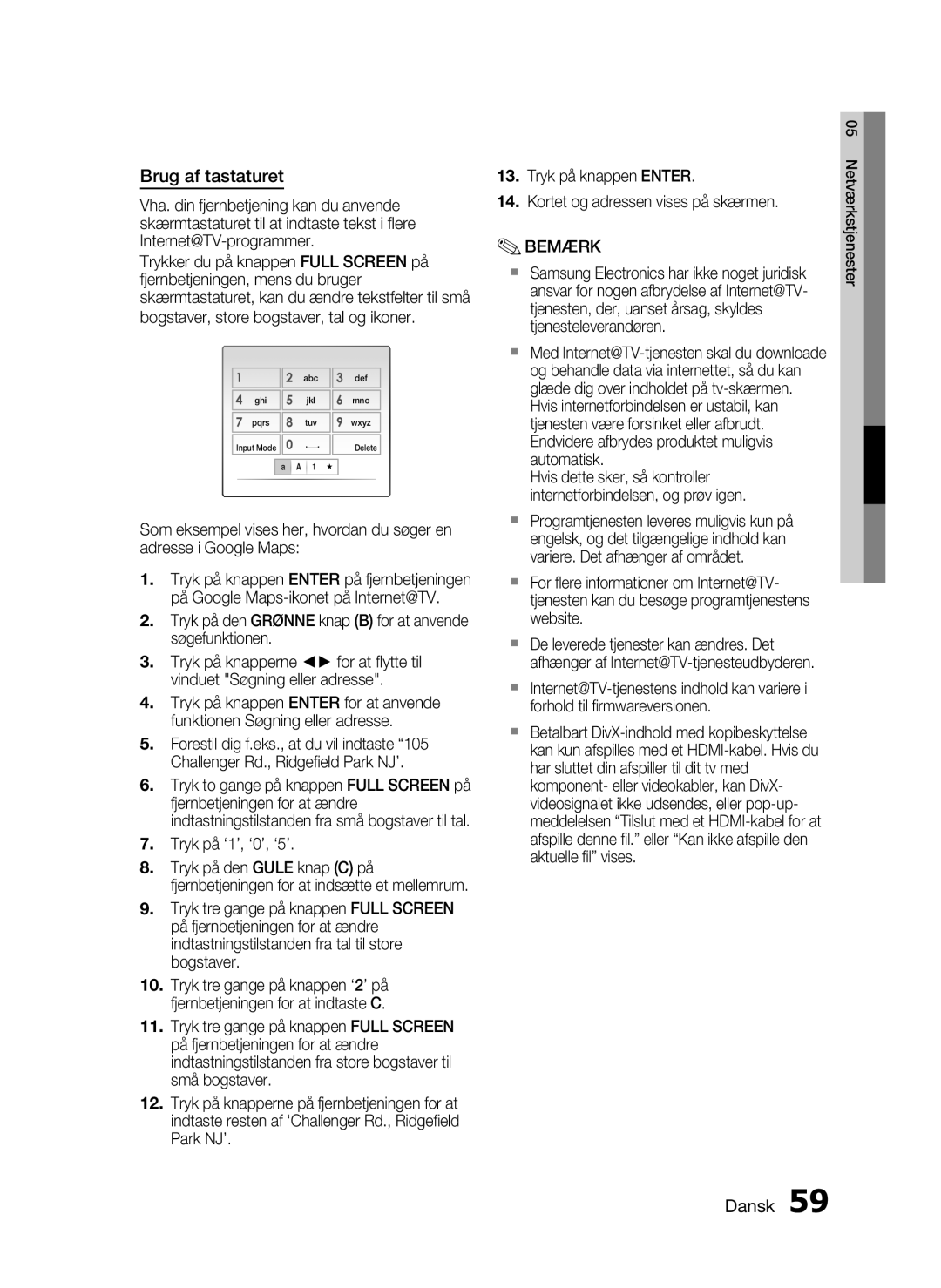 Samsung HT-C7550W/XEE manual Brug af tastaturet, Tryk på ‘1’, ‘0’, ‘5’ 