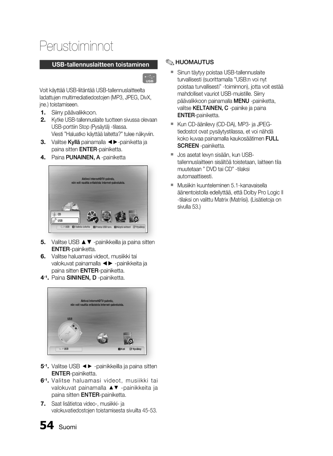 Samsung HT-C7550W/XEE manual USB-tallennuslaitteen toistaminen, Siirry päävalikkoon 