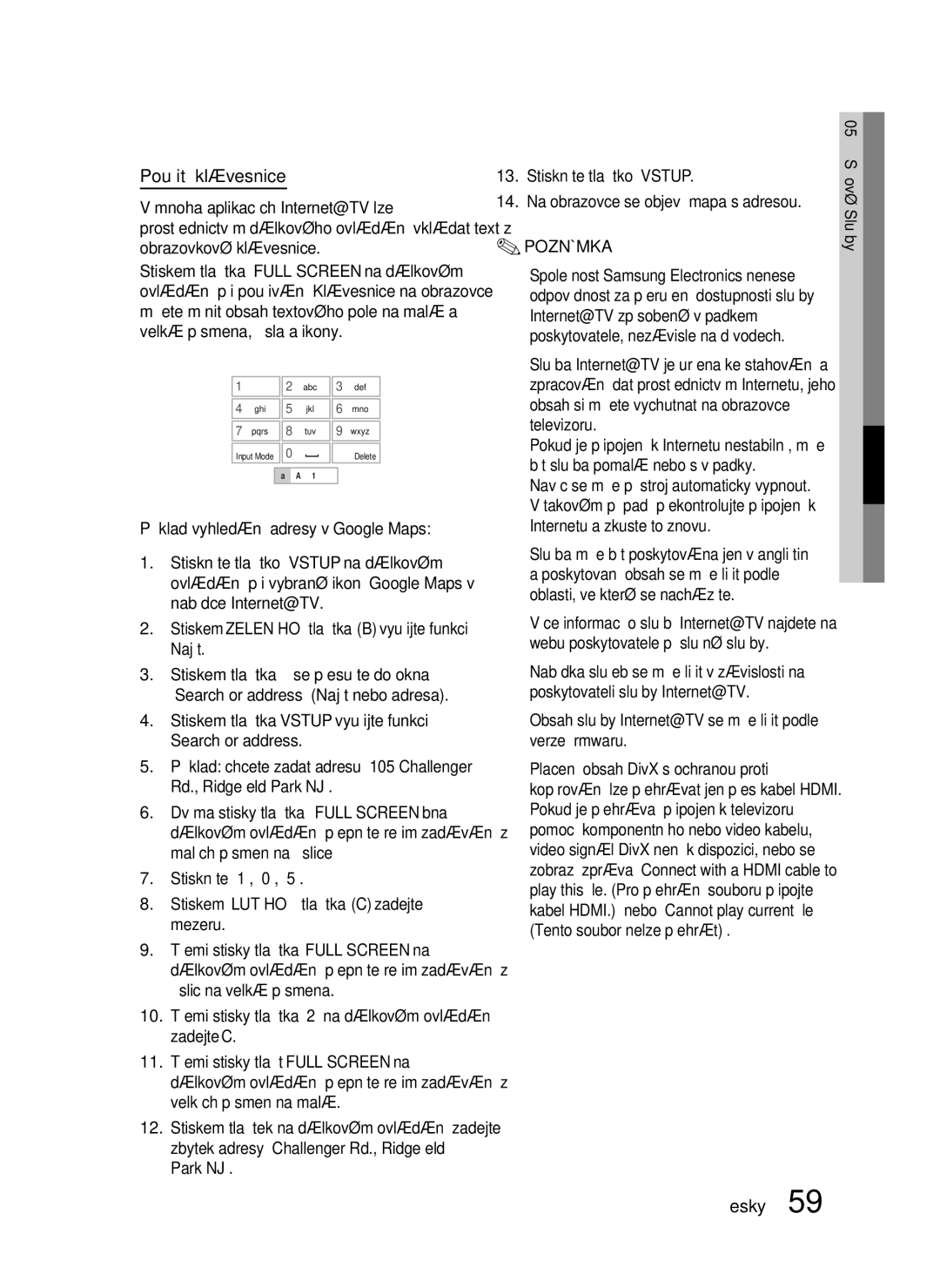 Samsung HT-C7550W/XEF manual Použití klávesnice,  Obsah služby Internet@TV se může lišit podle verze ﬁrmwaru 