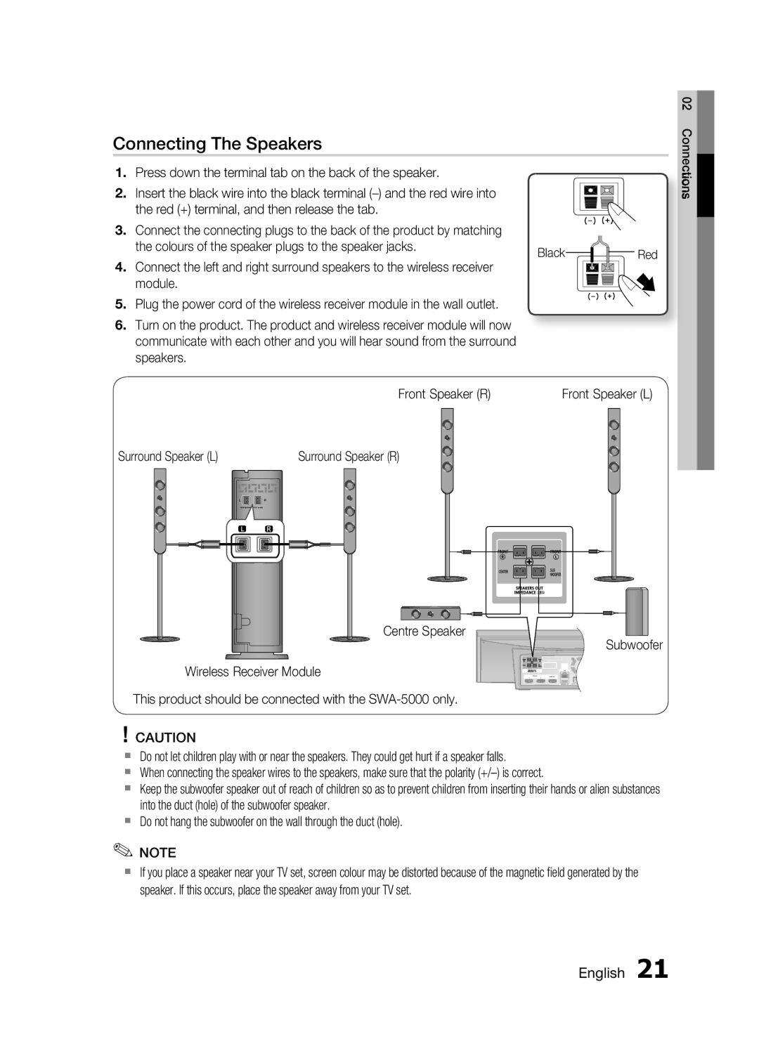 Samsung HT-C7550W/XEF, HT-C7559W/XEG, HT-C7550W/EDC, HT-C7550W/XEN, HT-C7550W/XEE Connecting The Speakers, Front Speaker R 