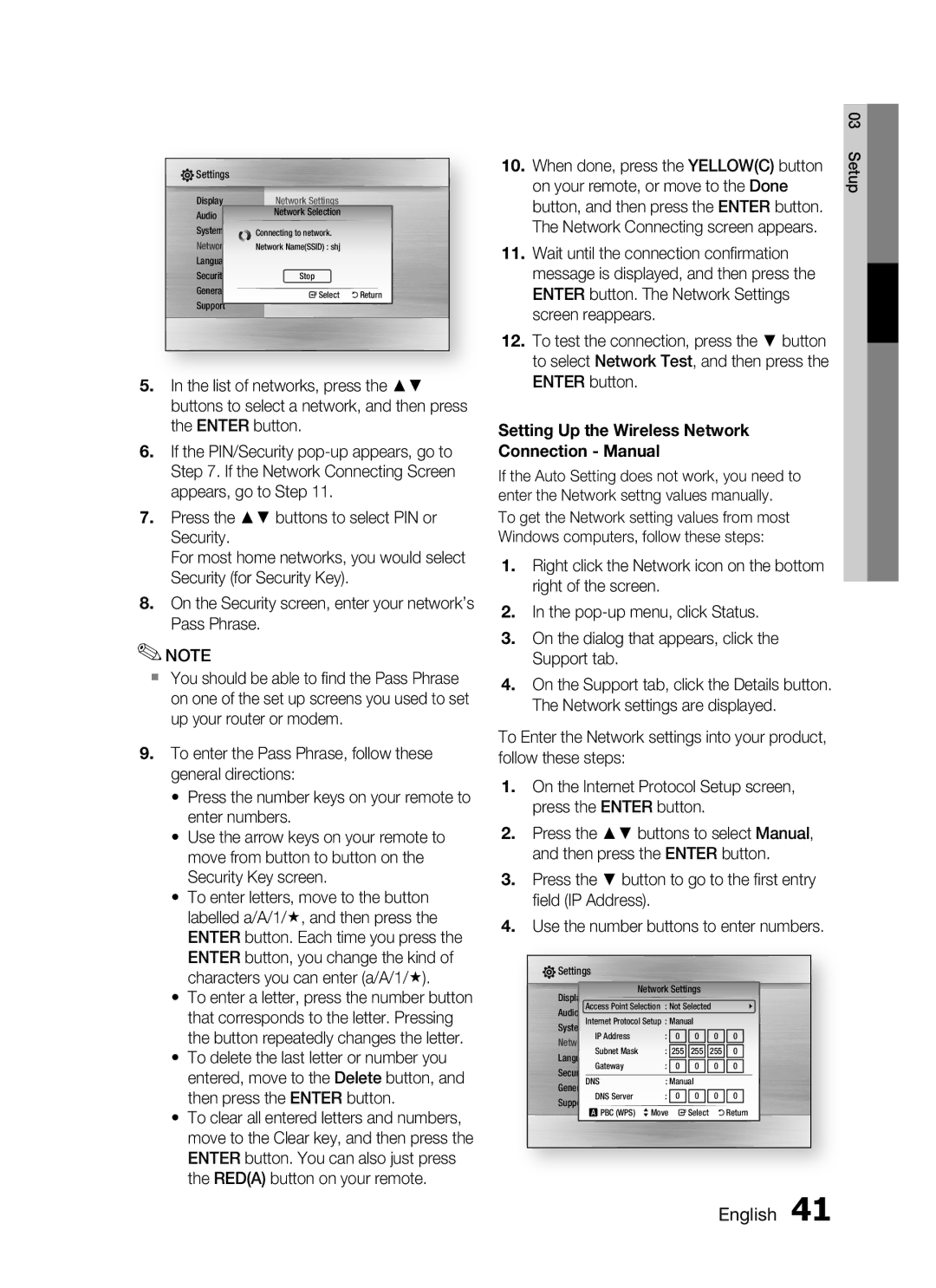 Samsung HT-C7550W/MEA, HT-C755W/MEA English 1, Setting up the Wireless network Connection manual 