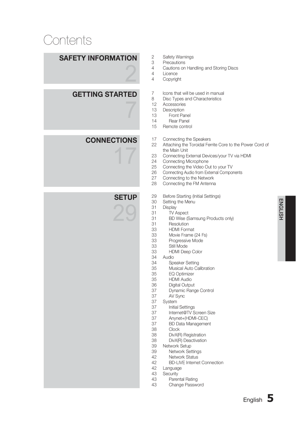 Samsung HT-C7550W/MEA, HT-C755W/MEA manual Contents 