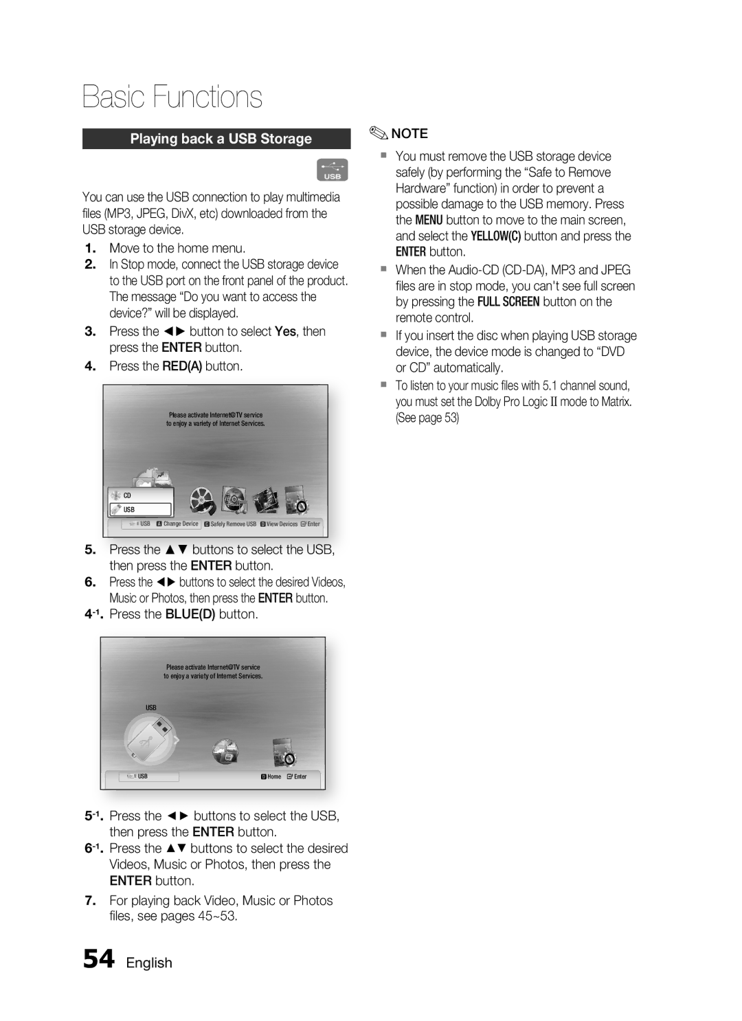 Samsung HT-C755W/MEA, HT-C7550W/MEA manual Playing back a uSB Storage 