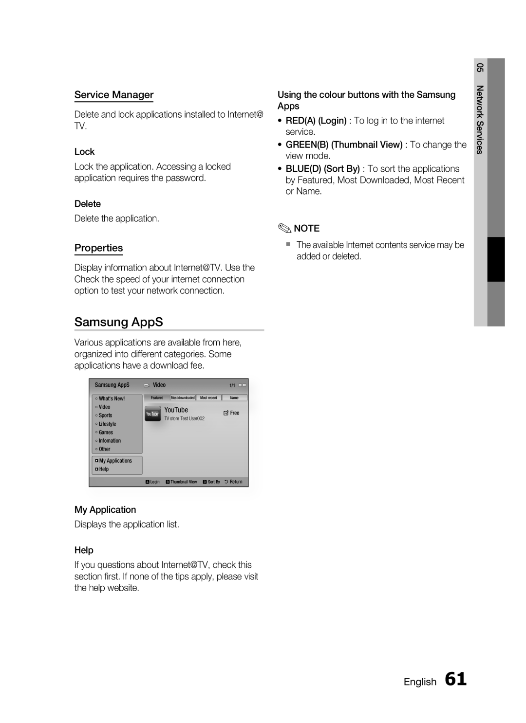 Samsung HT-C7550W/MEA, HT-C755W/MEA manual Samsung AppS, Service Manager, Properties, Delete Delete the application 