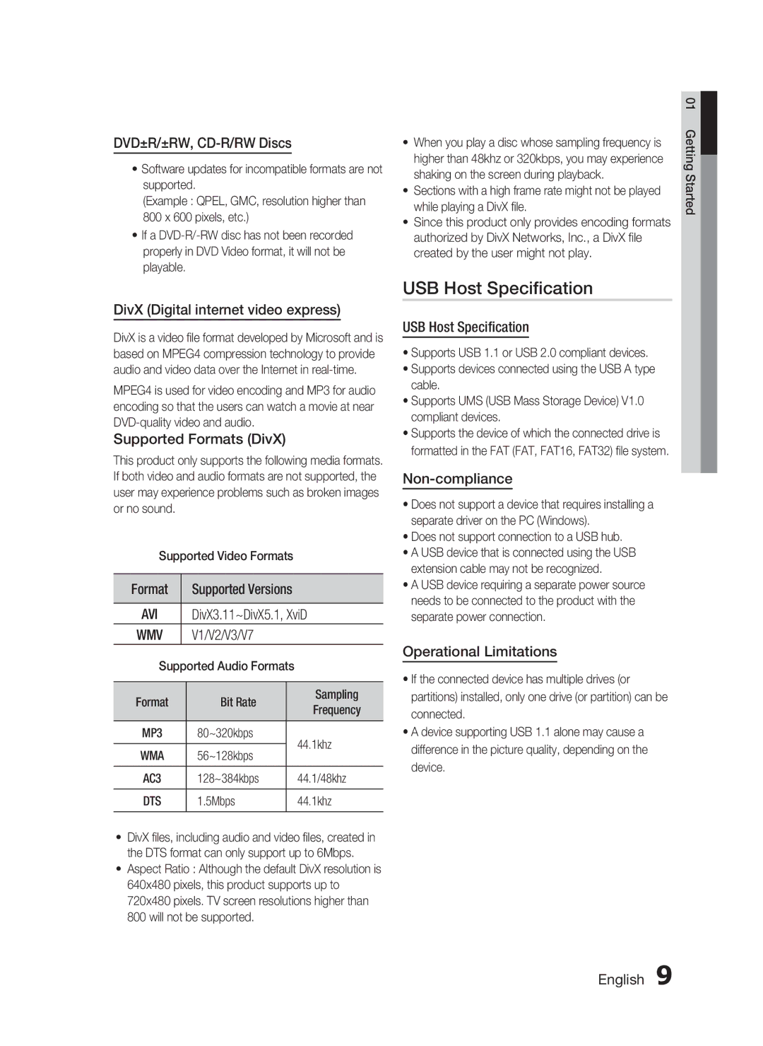 Samsung HT-C755W/SAH, HT-C755W/MEA, HT-C755W/KE, HT-C755W/HAC, HT-C755W/LAG, HT-C755W/UMG, HT-C755W/AFR USB Host Speciﬁcation 