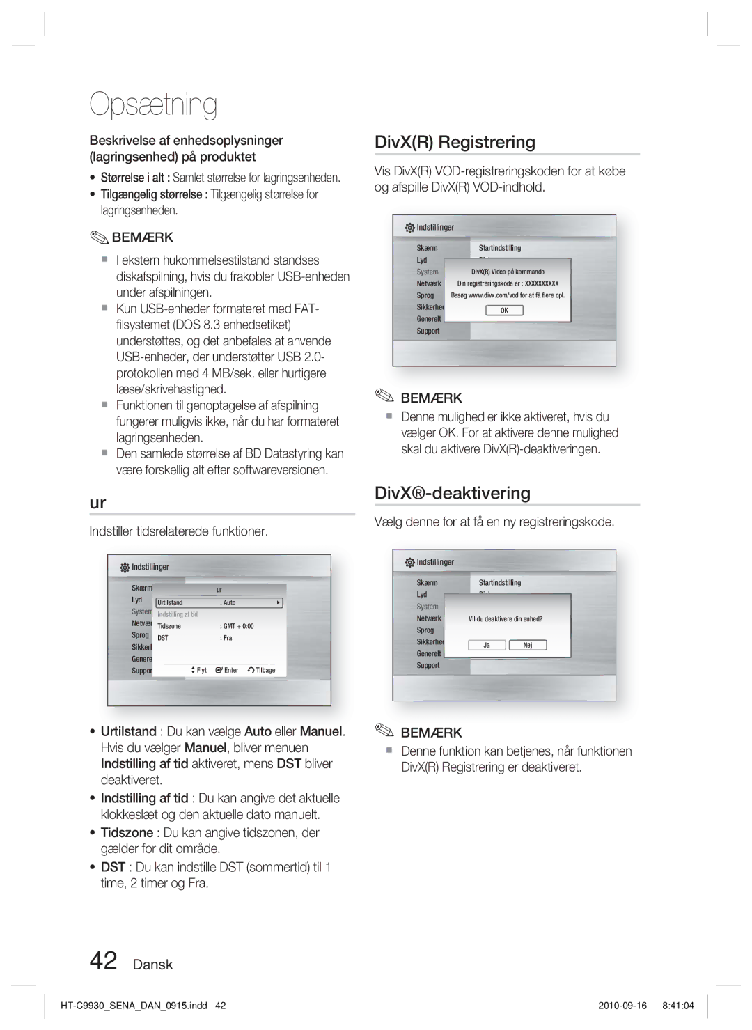 Samsung HT-C9930/XEE DivXR Registrering, DivX-deaktivering, Beskrivelse af enhedsoplysninger lagringsenhed på produktet 