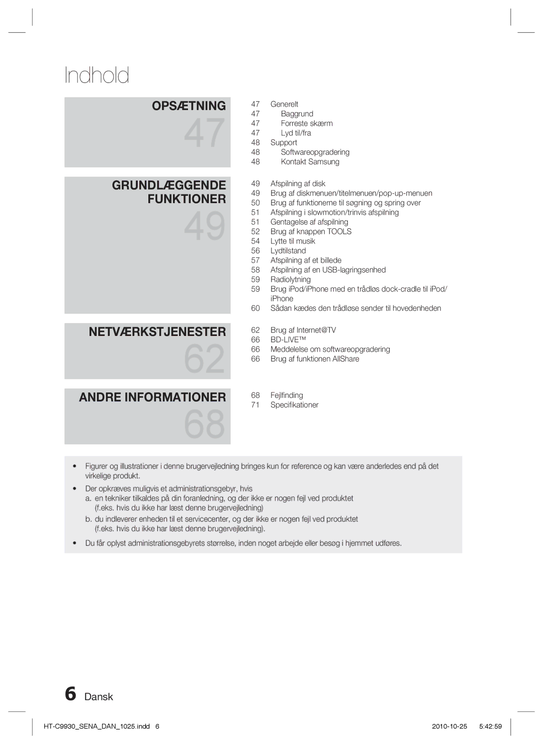 Samsung HT-C9930/XEE manual Indhold 