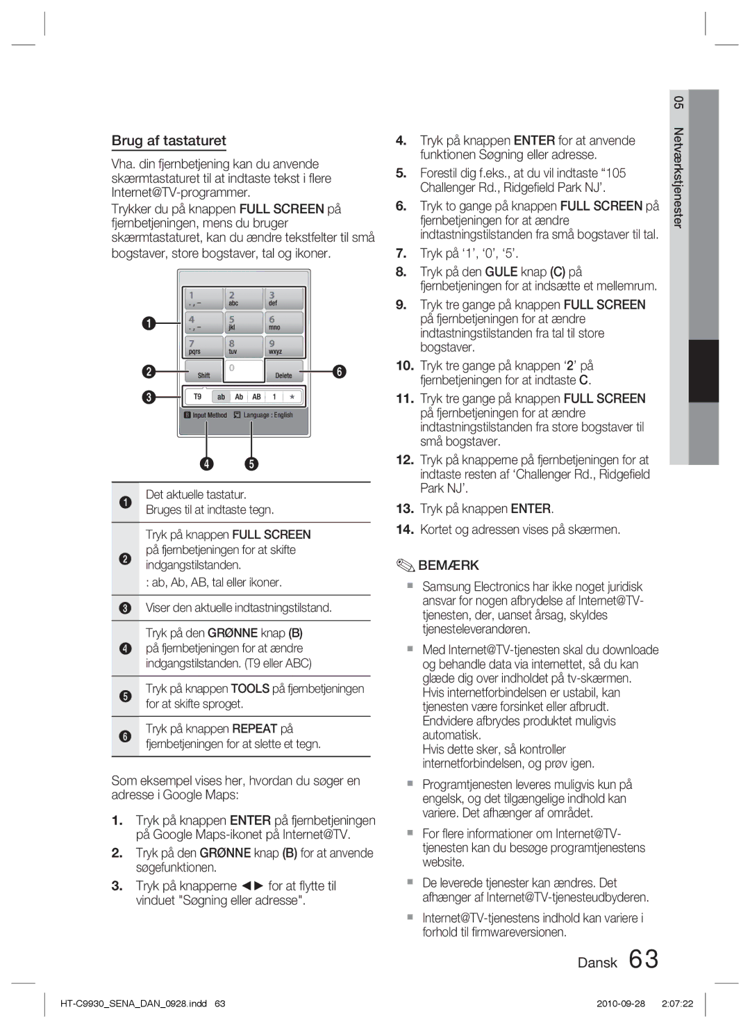 Samsung HT-C9930/XEE manual Brug af tastaturet, Indgangstilstanden Ab, Ab, AB, tal eller ikoner, Tryk på ‘1’, ‘0’, ‘5’ 