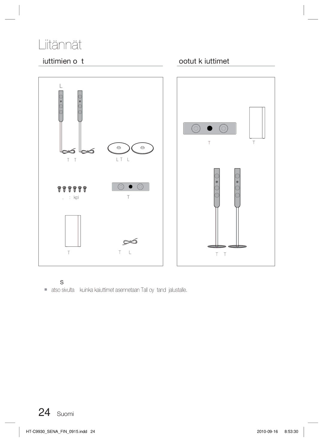 Samsung HT-C9930/XEE manual Kaiuttimien osat Kootut kaiuttimet 