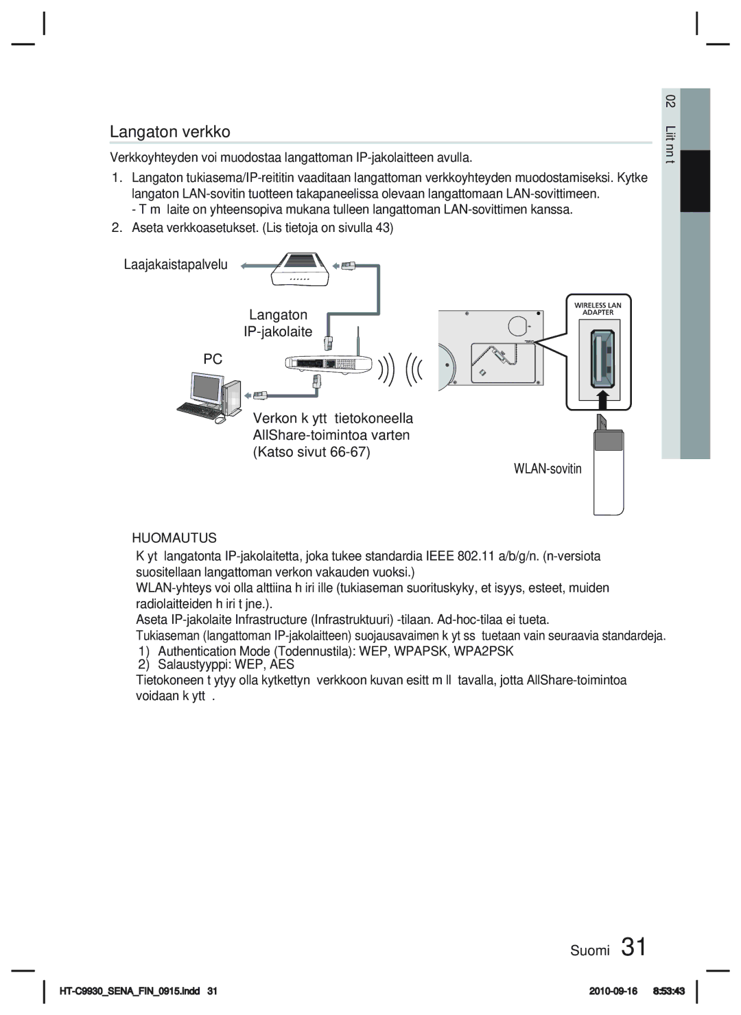 Samsung HT-C9930/XEE manual Langaton verkko 