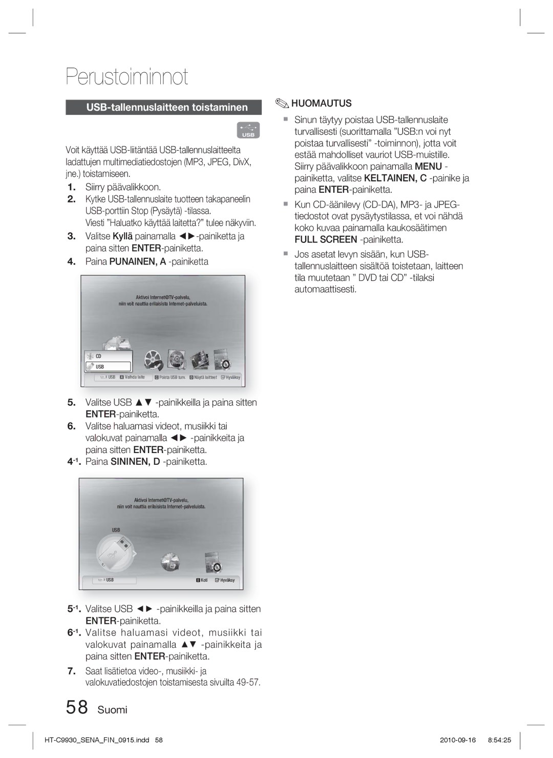 Samsung HT-C9930/XEE manual USB-tallennuslaitteen toistaminen, Siirry päävalikkoon 